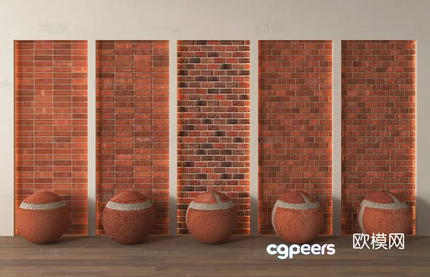 Red brick wall fence cultural brick wall 3d model