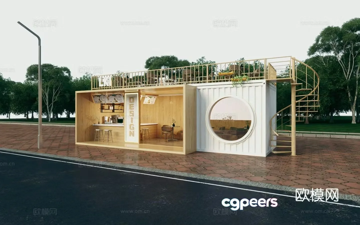 Modern container milk tea shop snack bar barbecue restaurant 3D model
