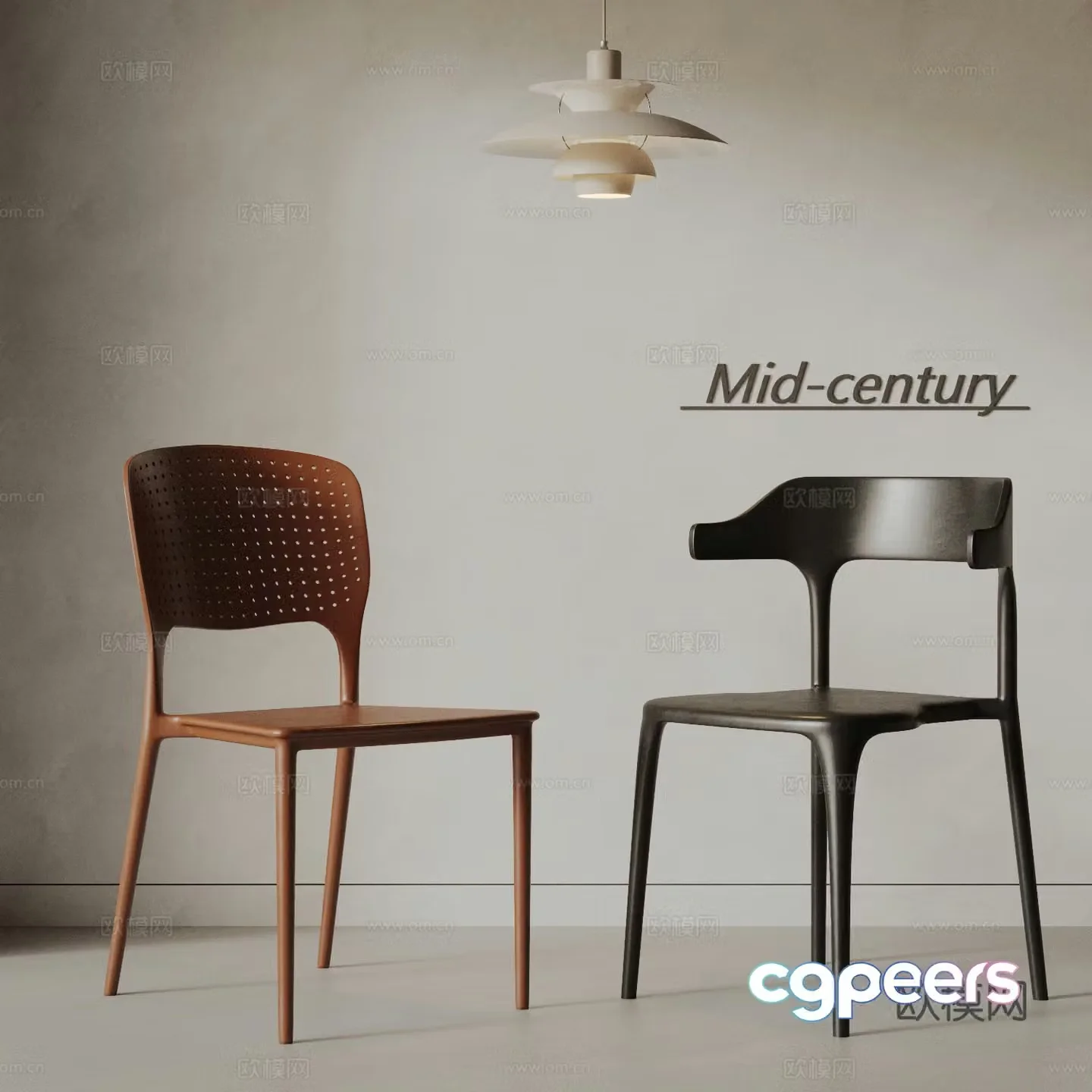 Medium style plastic single chair combination 3D model