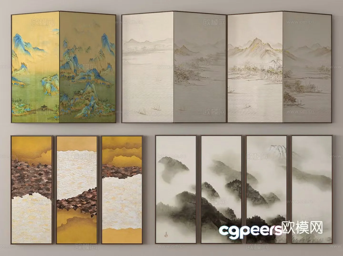 Screen Mural Screen Ink Painting Screen 3D Model