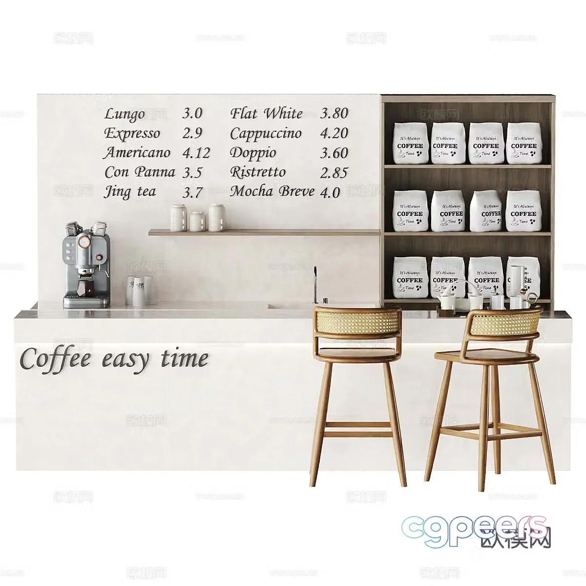 Modern creamy cafe bar 3d model