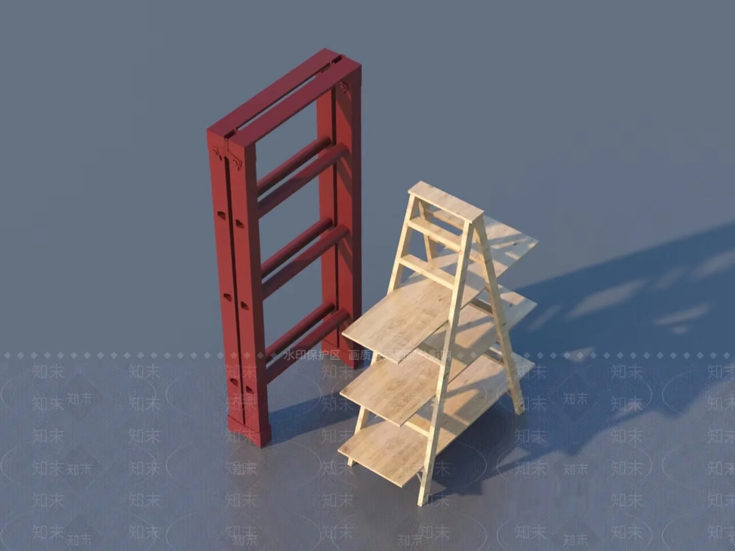 The Main Subject Is A Wooden Shelf With Multiple Levels 3D Model – 20417 – VRAY Render