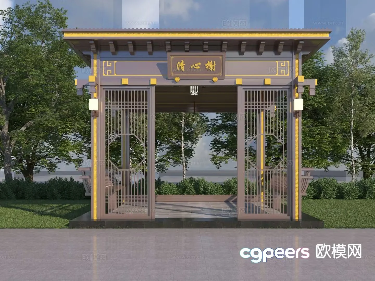 New Chinese style pavilion aluminum alloy pavilion leisure pavilion 3D model