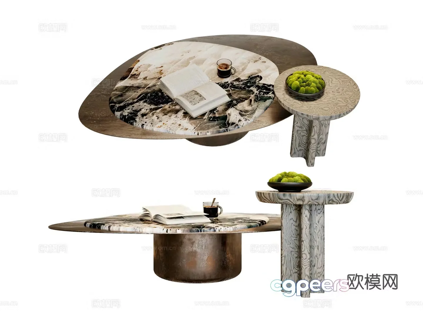 Modern light luxury tea table combination 3D model