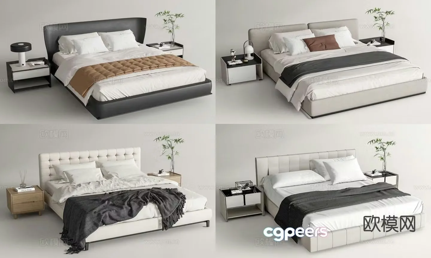 Modern double bed 3d model