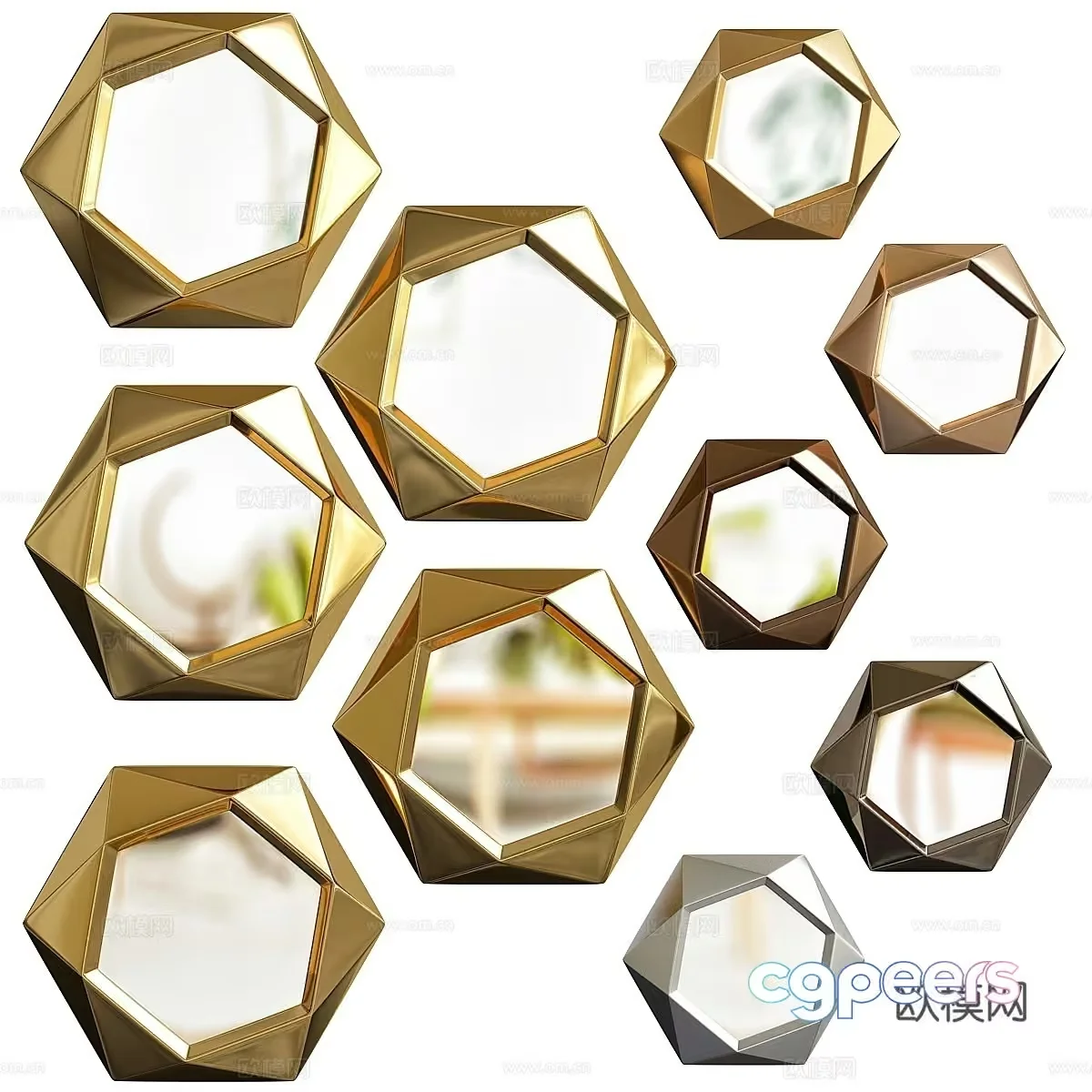 Gold Geometric Mirrors 3D Model – 19295 – VRAY Render