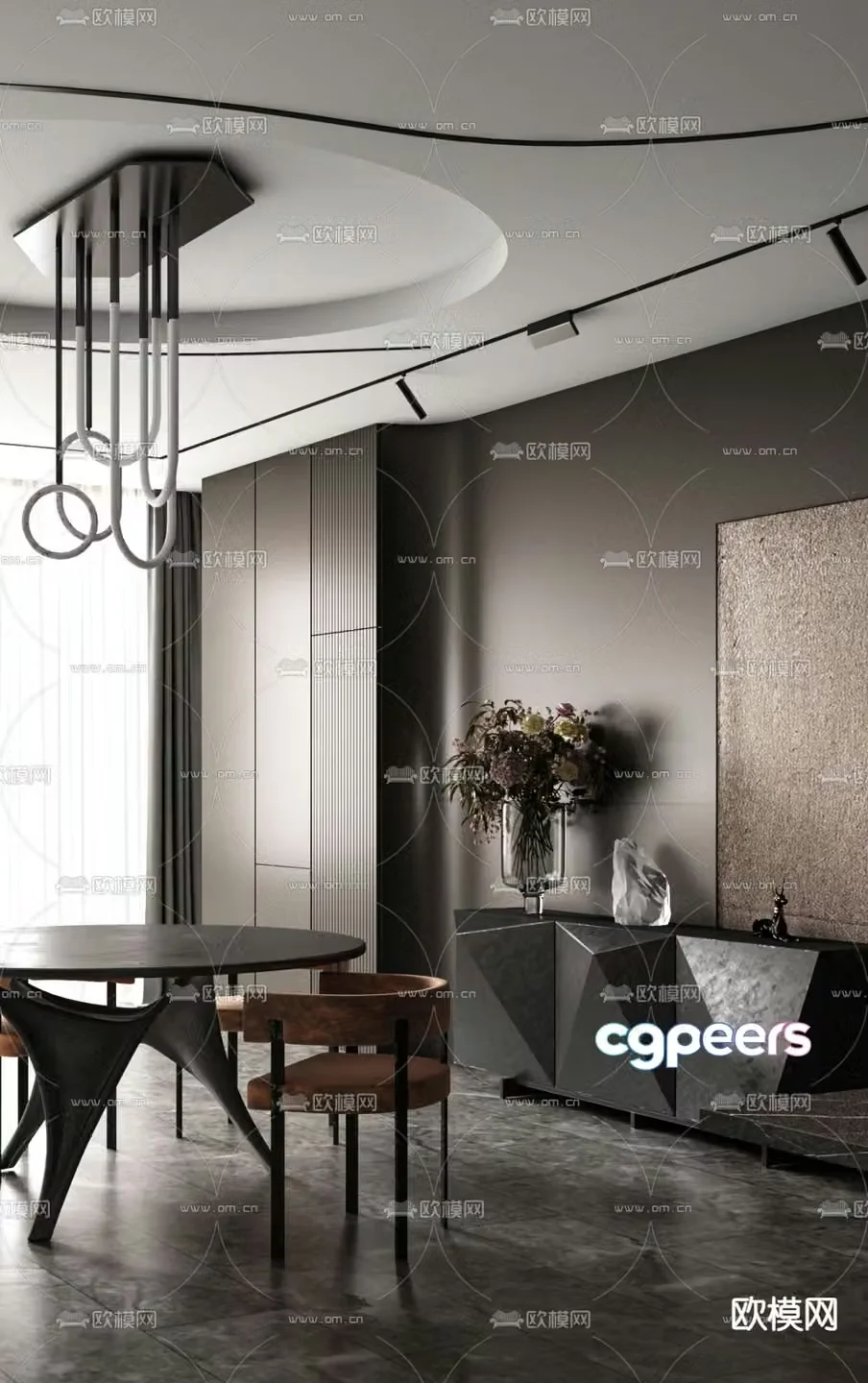 Xuntong Space Design Dark Style Restaurant 3D Model