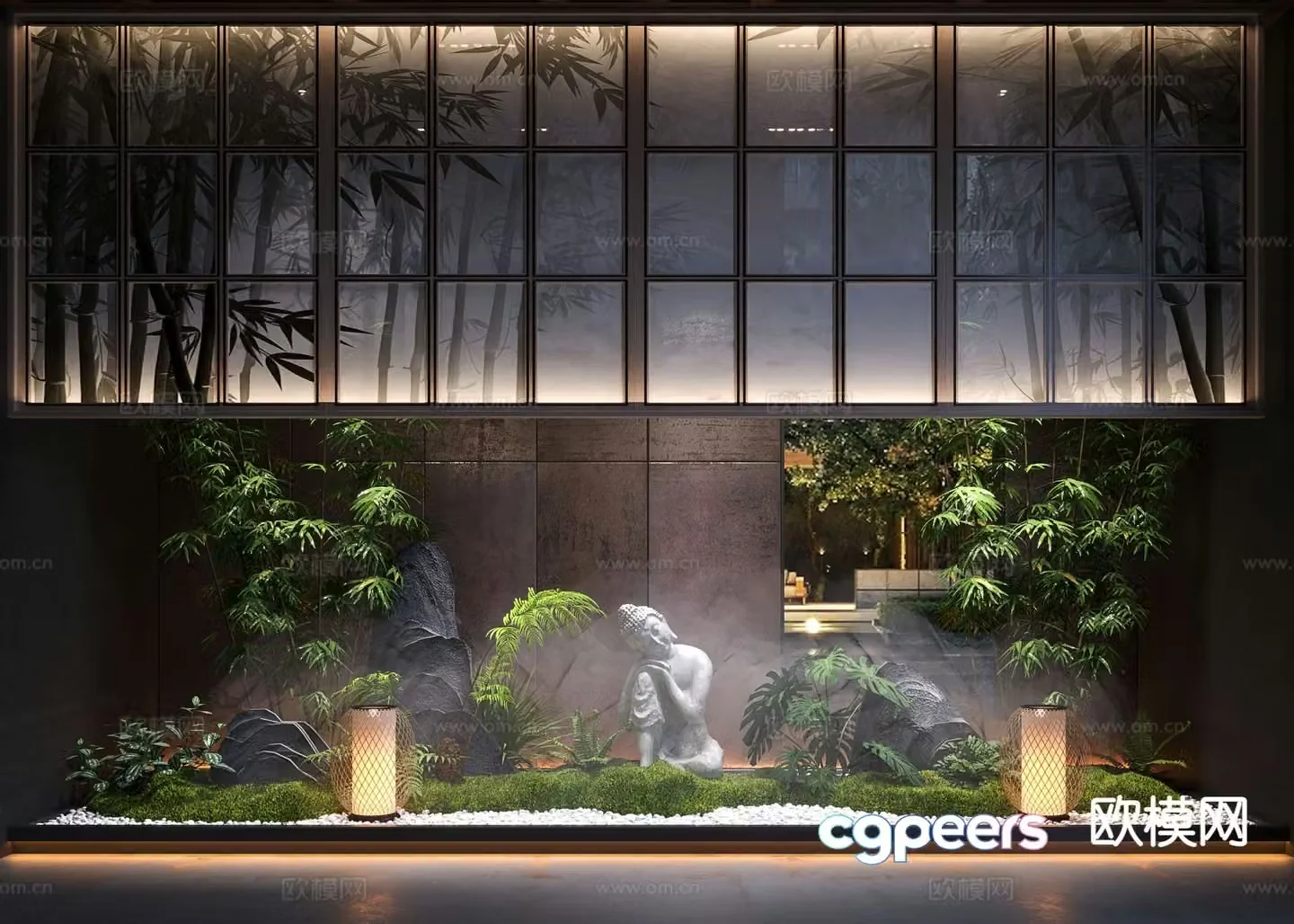 New Chinese style interior landscape moss installation 3D model