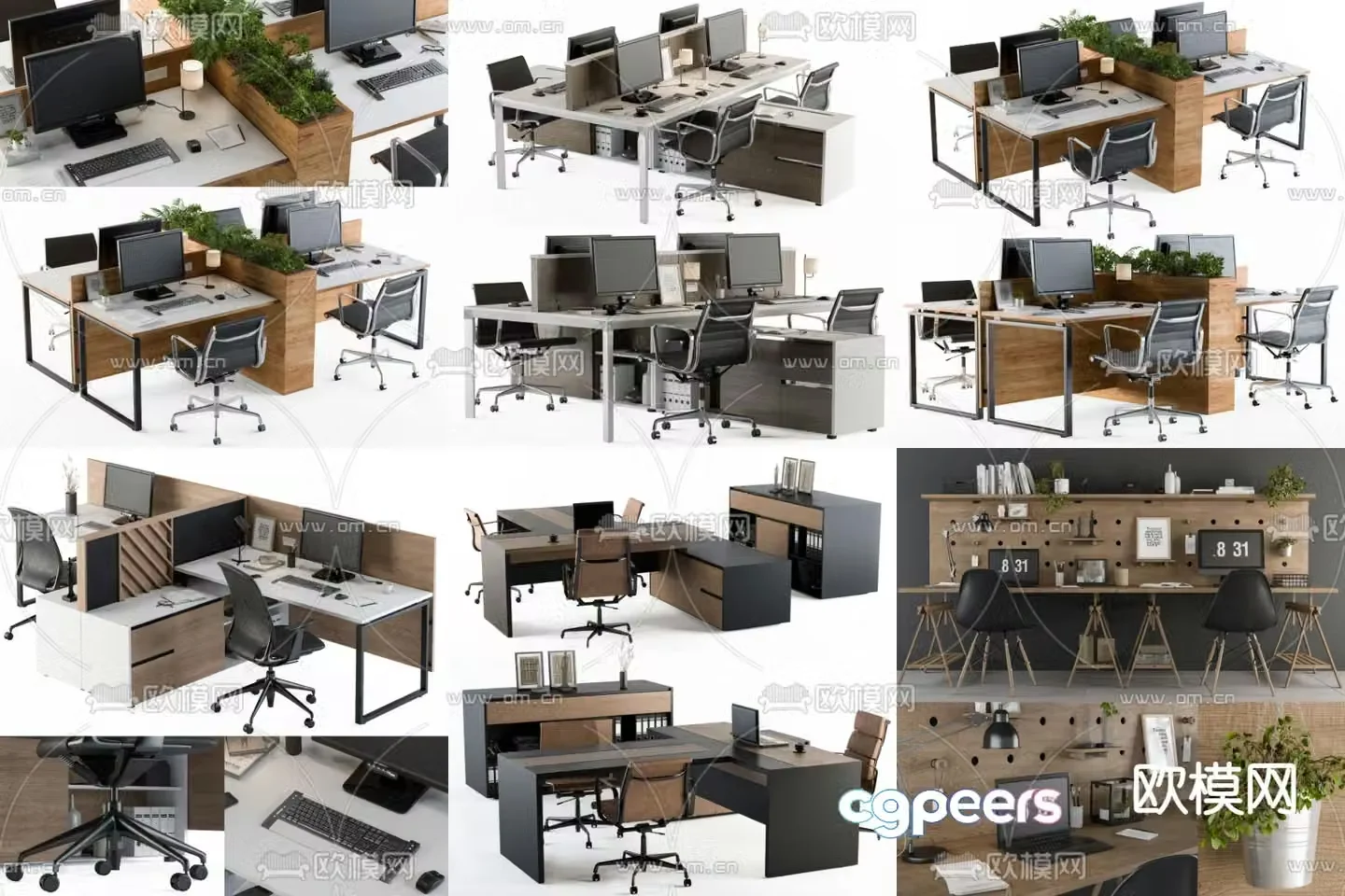 Office desk chair card slot desk table 3D model