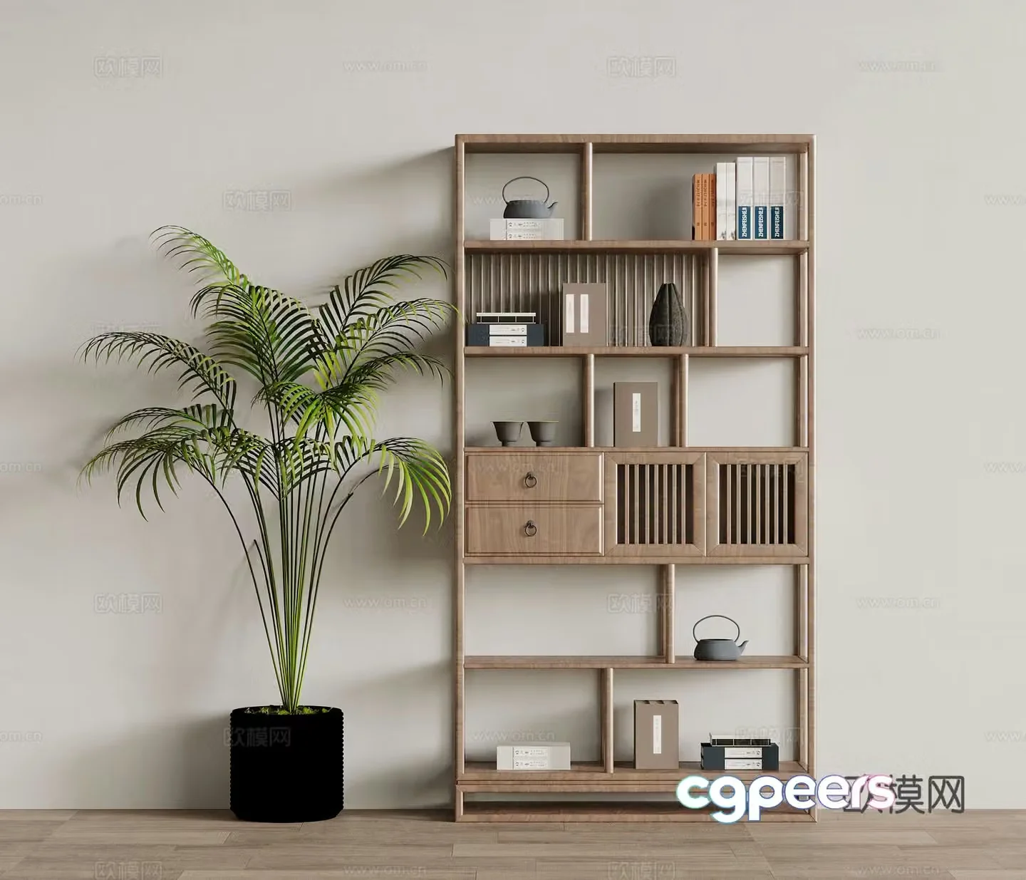 Middle-aged style storage rack green plant 3D model