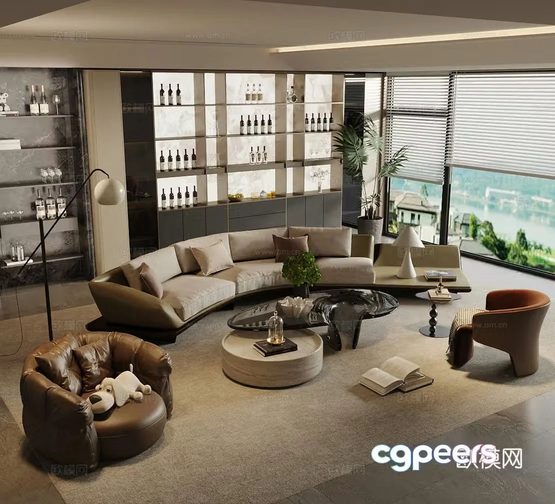 Modern Italian home living room Light luxury Italian living room Sofa coffee table combination High-end gray living room 3D model