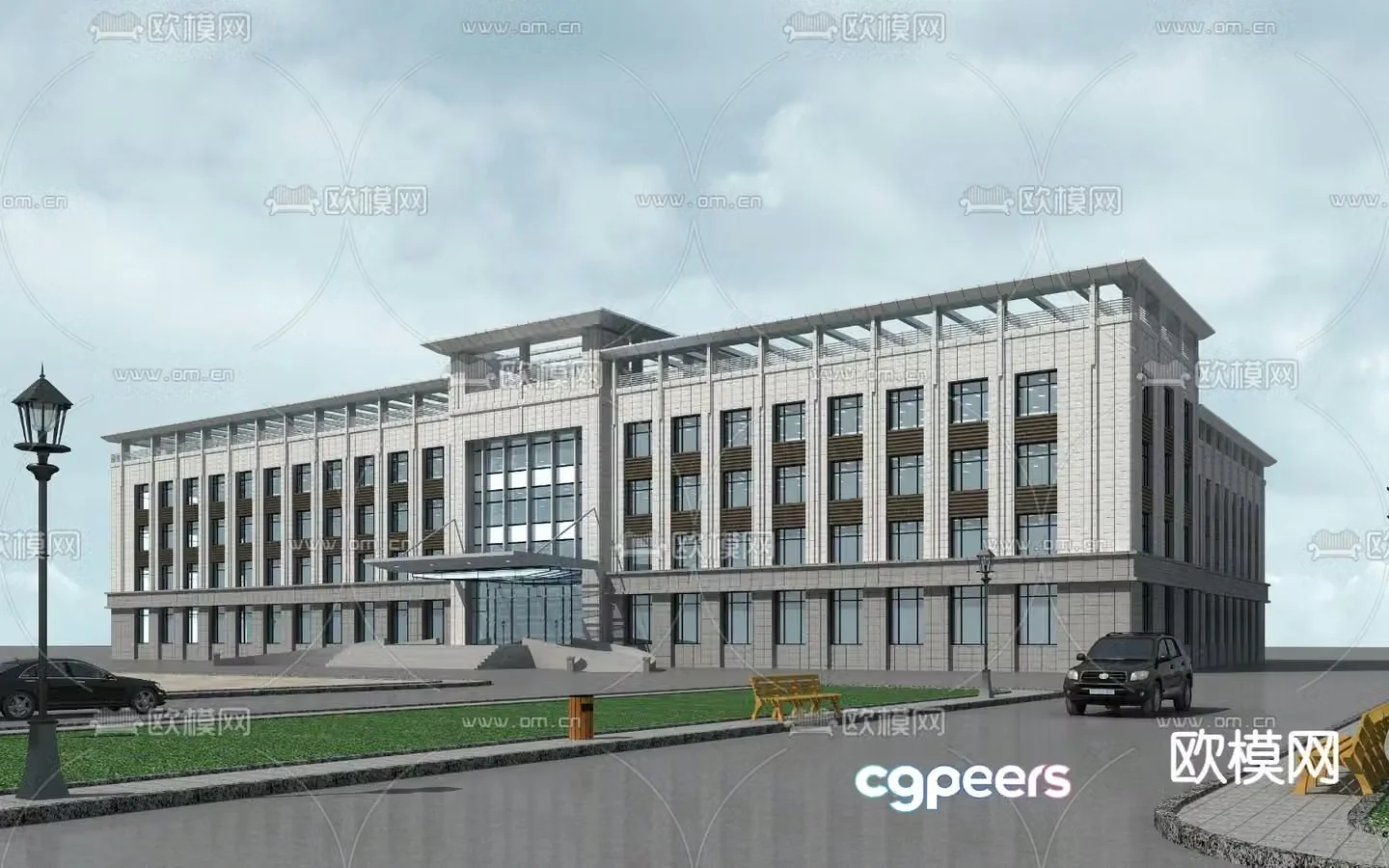 Modern office building exterior 3d model