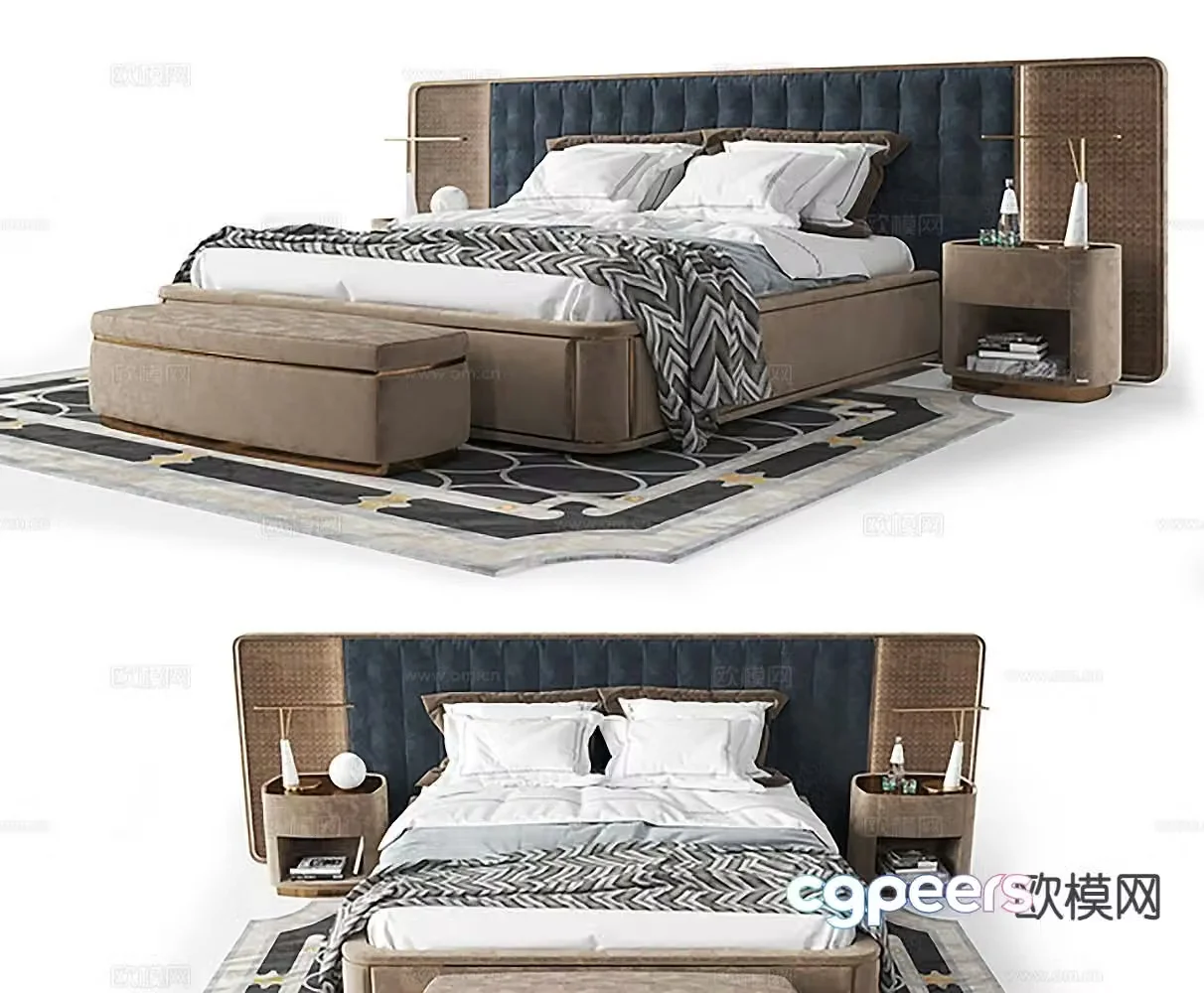 Light luxury double bed 3D model