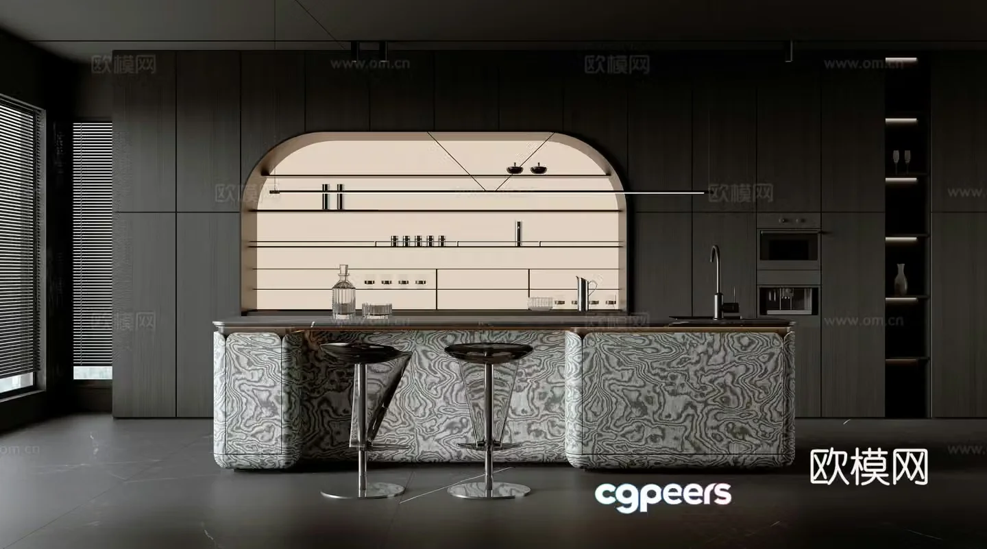 Modern Italian open kitchen 3d model