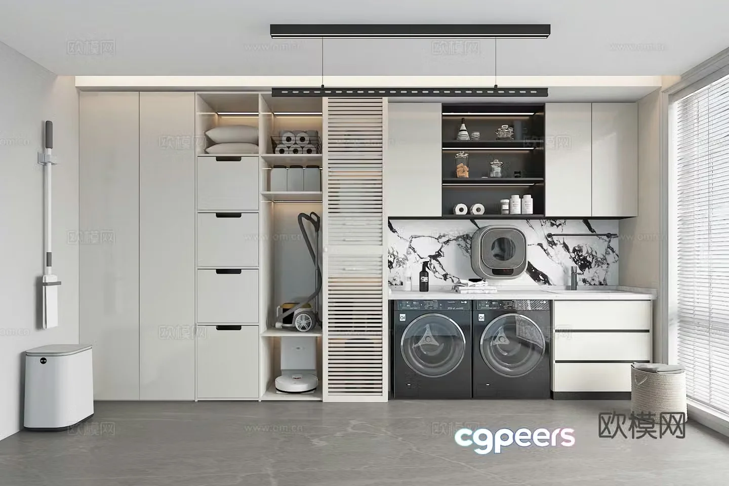 Modern laundry room balcony washing machine cabinet 3d model