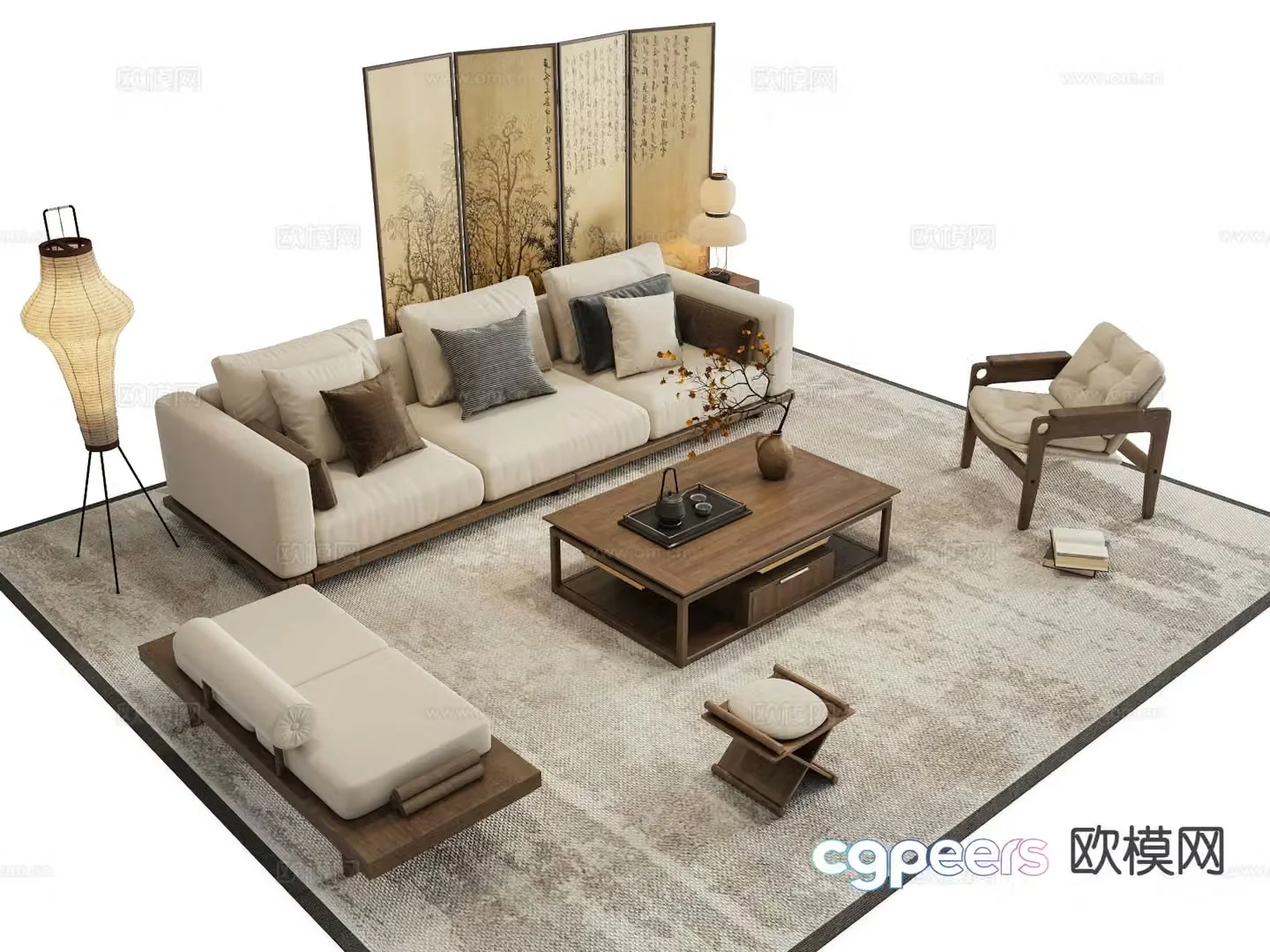 New Chinese style modular sofa 3d model