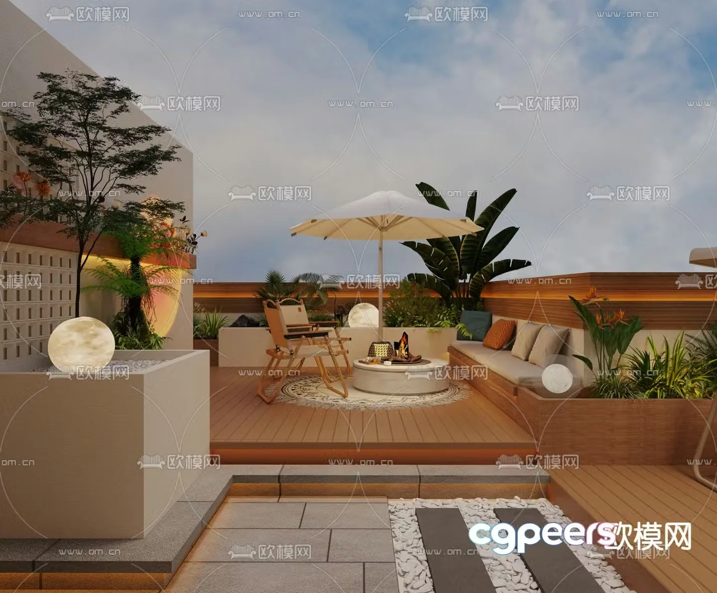 Modern balcony terrace roof garden 3d model