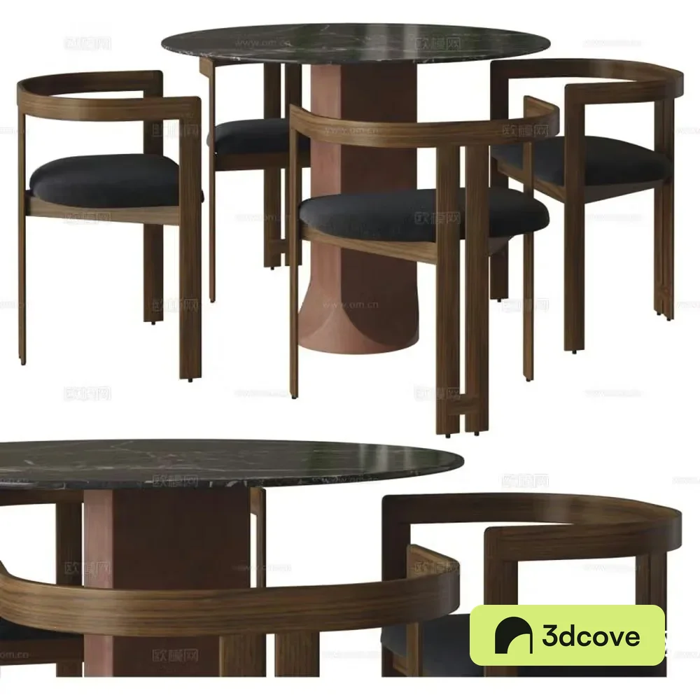Round dining table and chairs