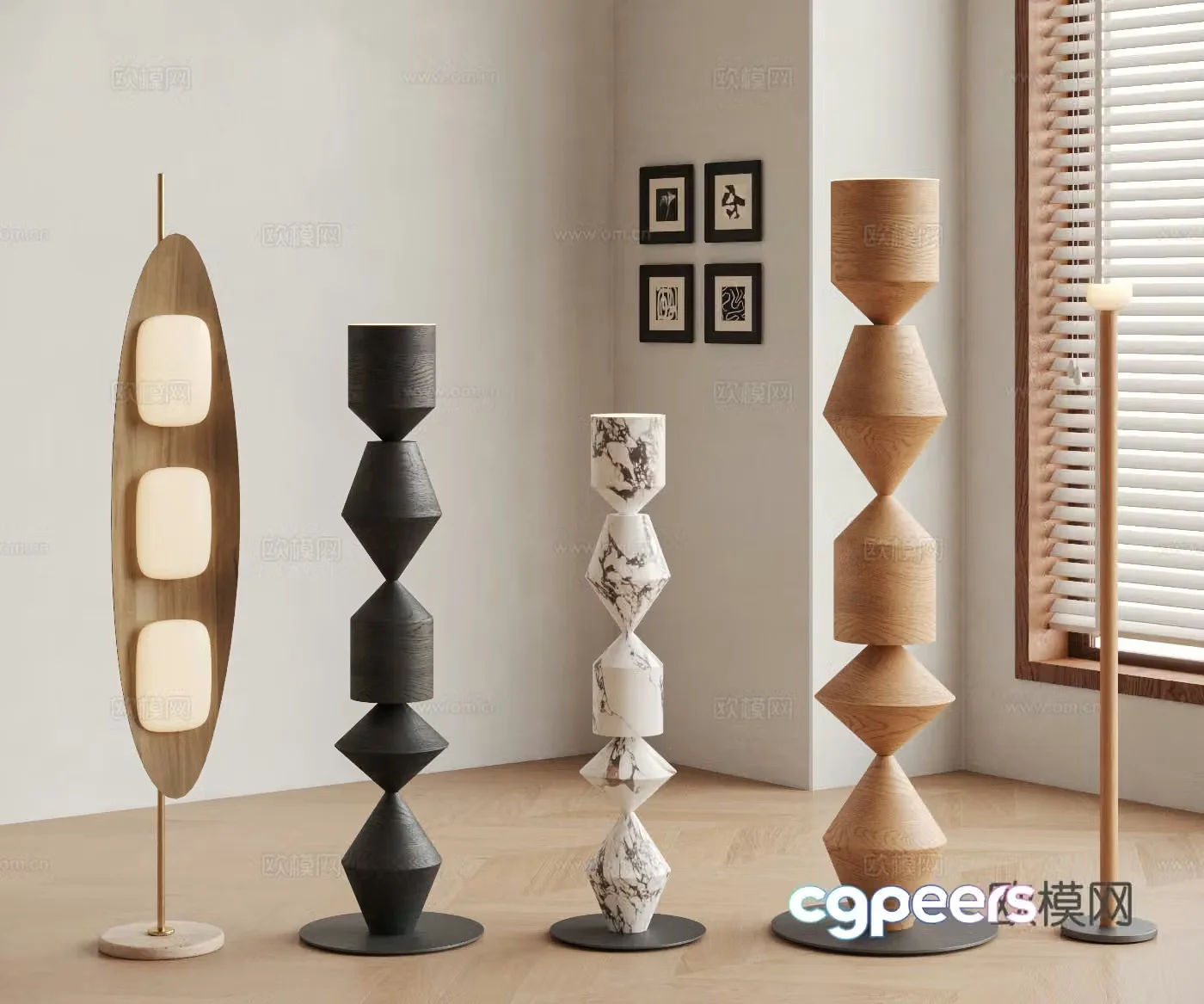 Middle style Wasabi Modern floor lamp combination Marble floor lamp Wood floor lamp Bamboo joint lamp 3D model