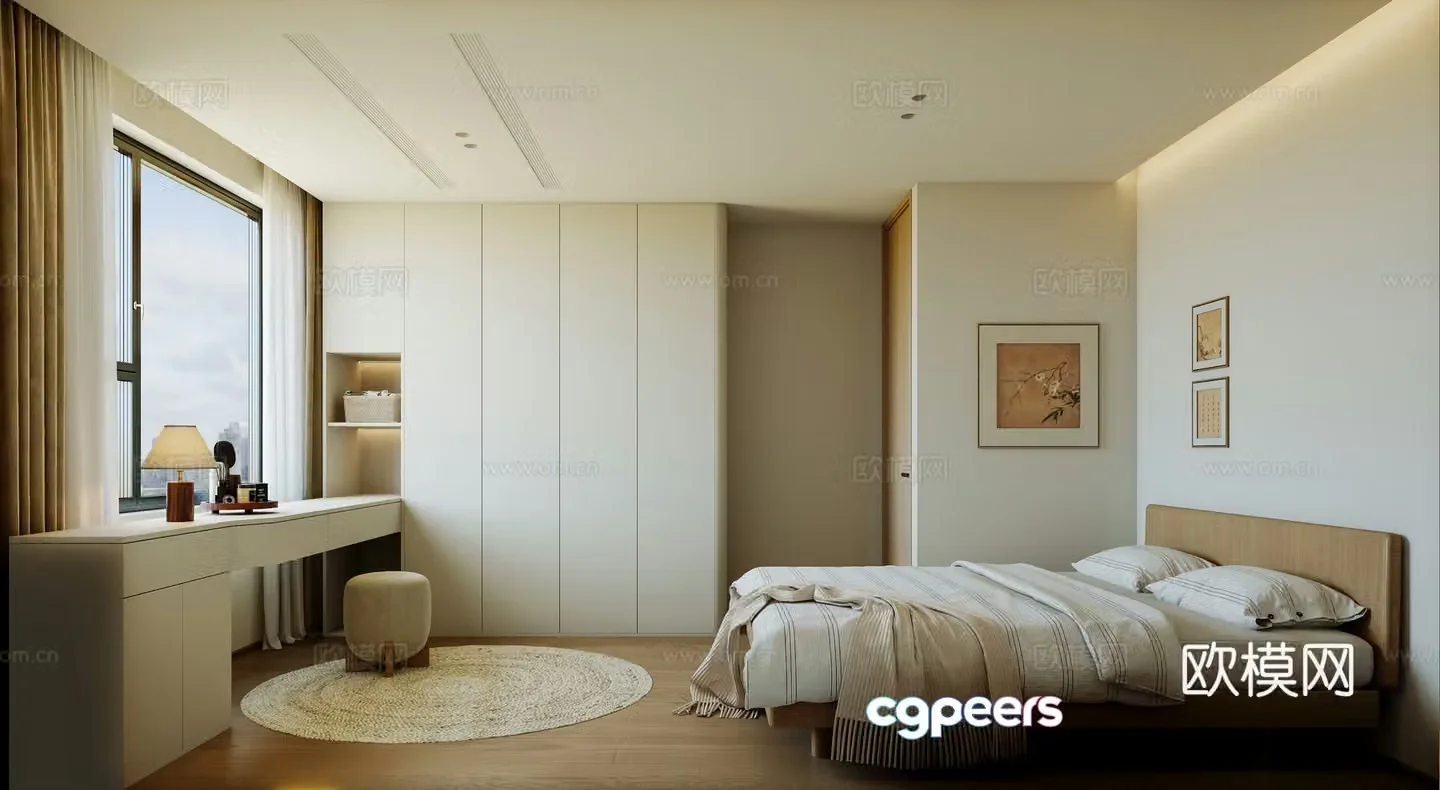 Japanese style log home bedroom Nordic home bedroom Log style home bedroom 3d model