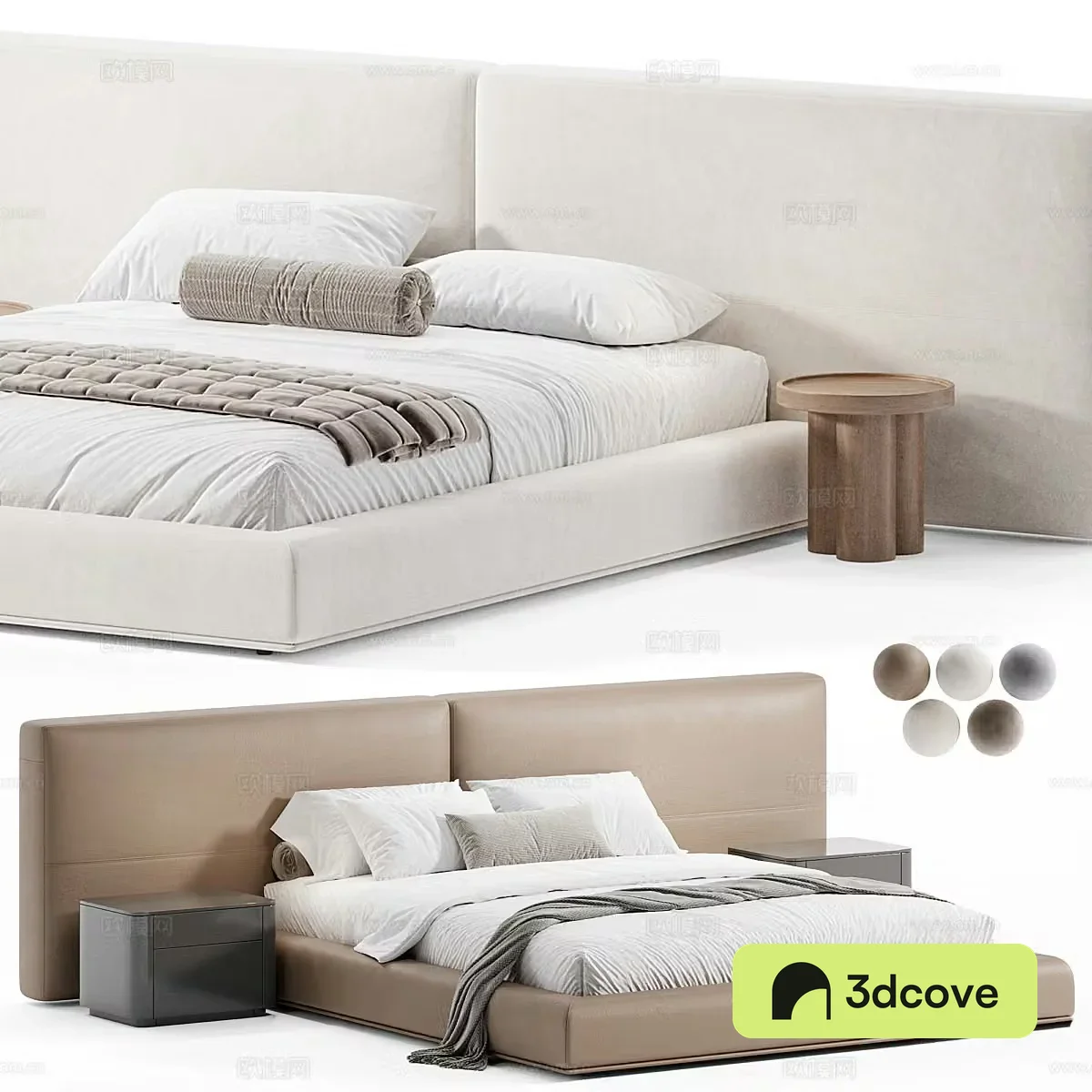 Modern Italian Poliform Brera Fabric Double Bed