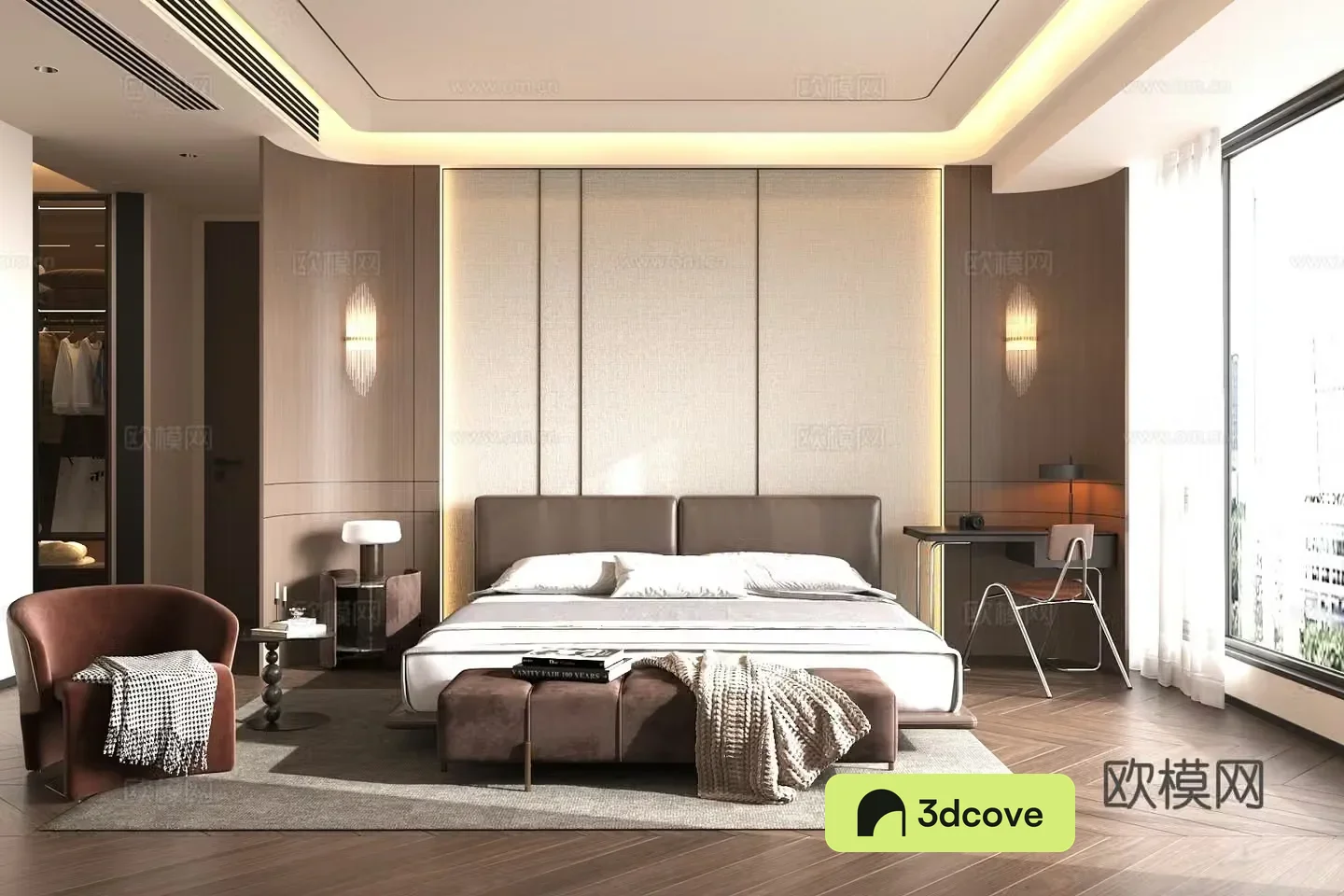 Modern Italian home bedroom Light luxury Italian bedroom Superior gray bedroom Bedroom without owner light 3D model
