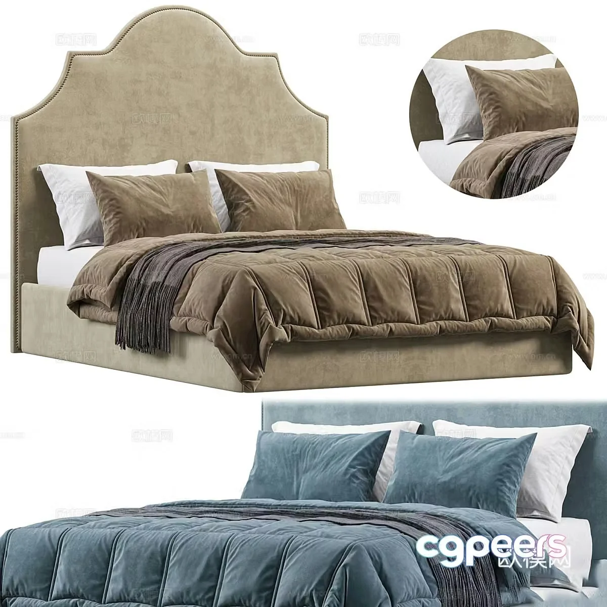 American simple Casalina BLOOMFIELD fabric double bed 3D model
