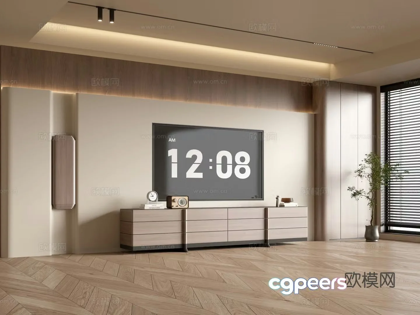Wasabi Middle Style TV Cabinet TV Background Wall Overall Cabinet TV Background Wall Medal Style 3D Model