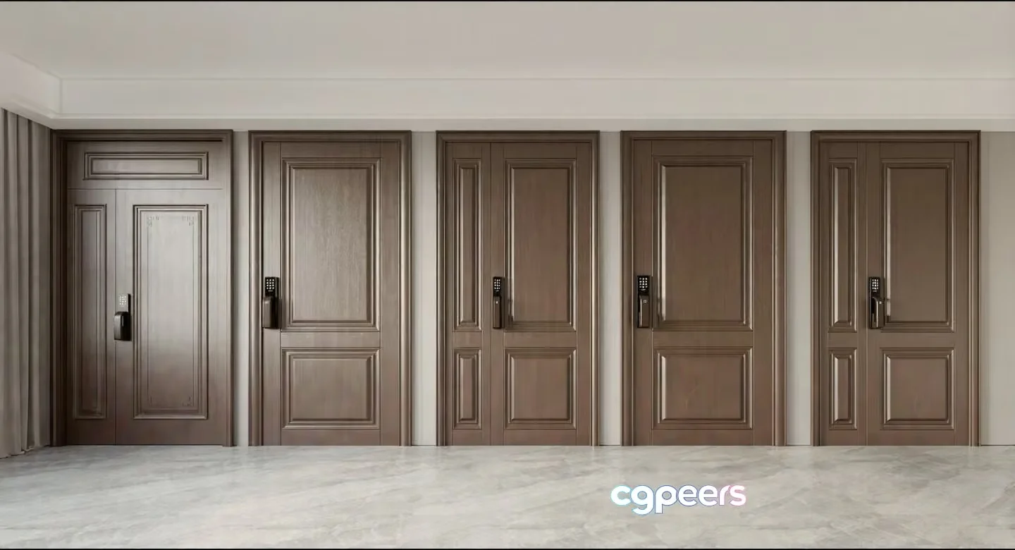 A Row Of Brown Doors 3D Model – 8032 – VRAY Render