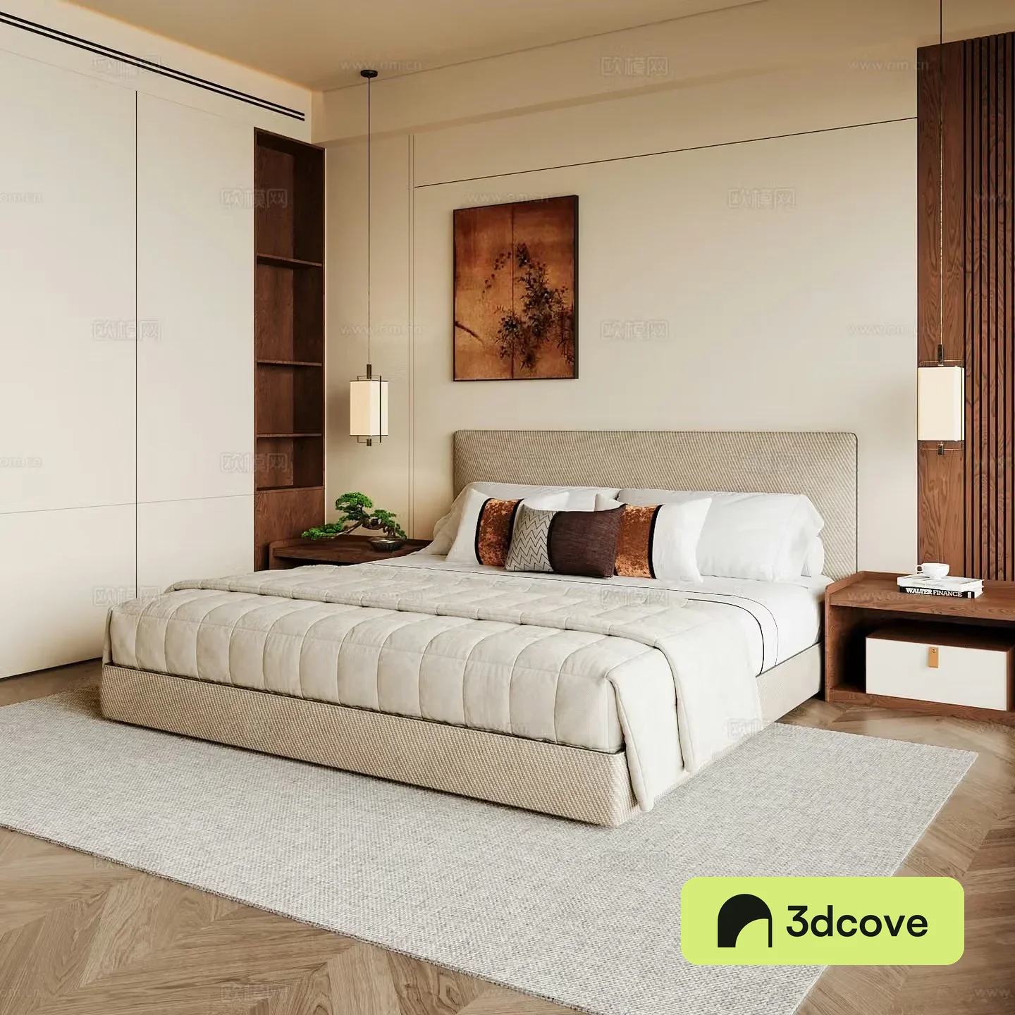 New Chinese style home bedroom Song family aesthetic bedroom Song style bedroom New Chinese style double bed New Chinese