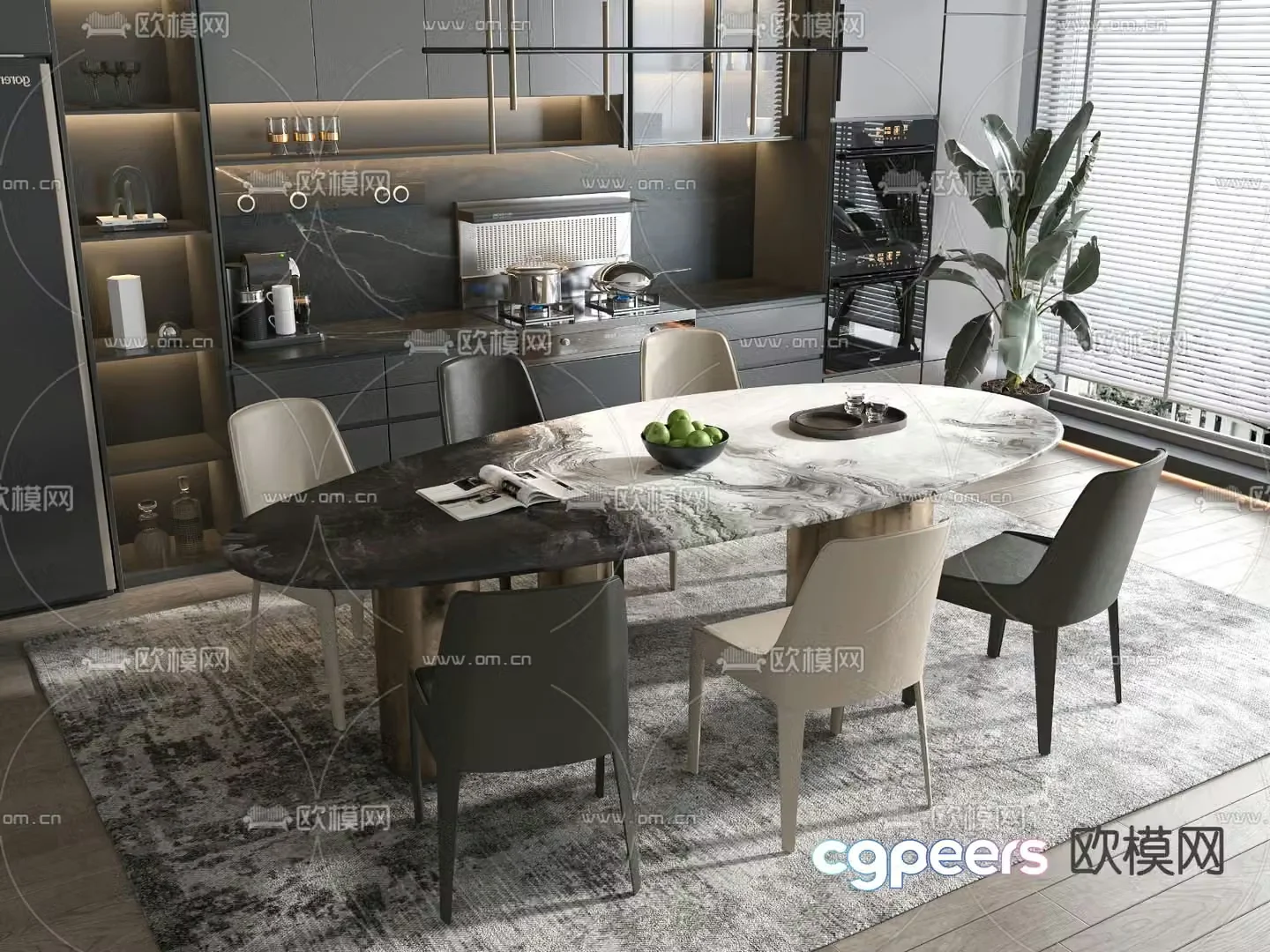 Oval dining table and chairs 3d model