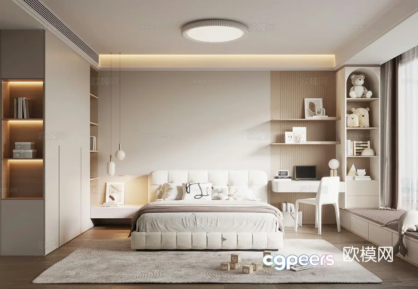 Modern bedroom bay window 3d model
