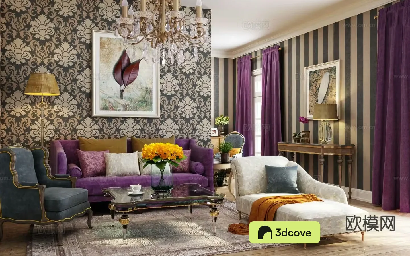 Neoclassical modular sofa Duanjing strip 3D model
