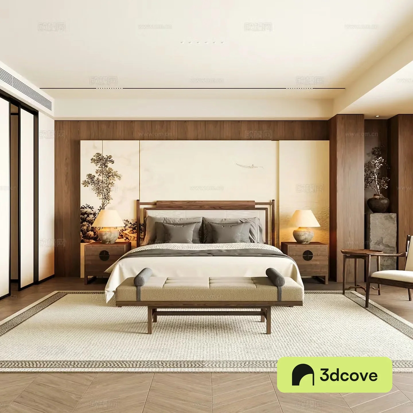 New Chinese style home bedroom Song family aesthetic bedroom Song style bedroom New Chinese style double bed