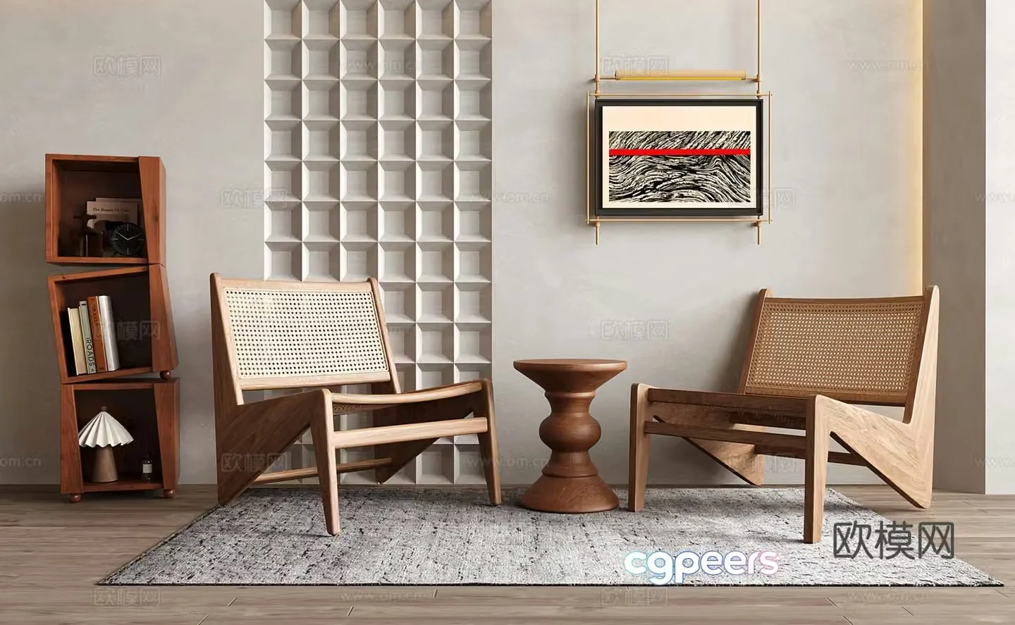 Wasabi leisure chair rattan leisure chair bookshelf 3D model