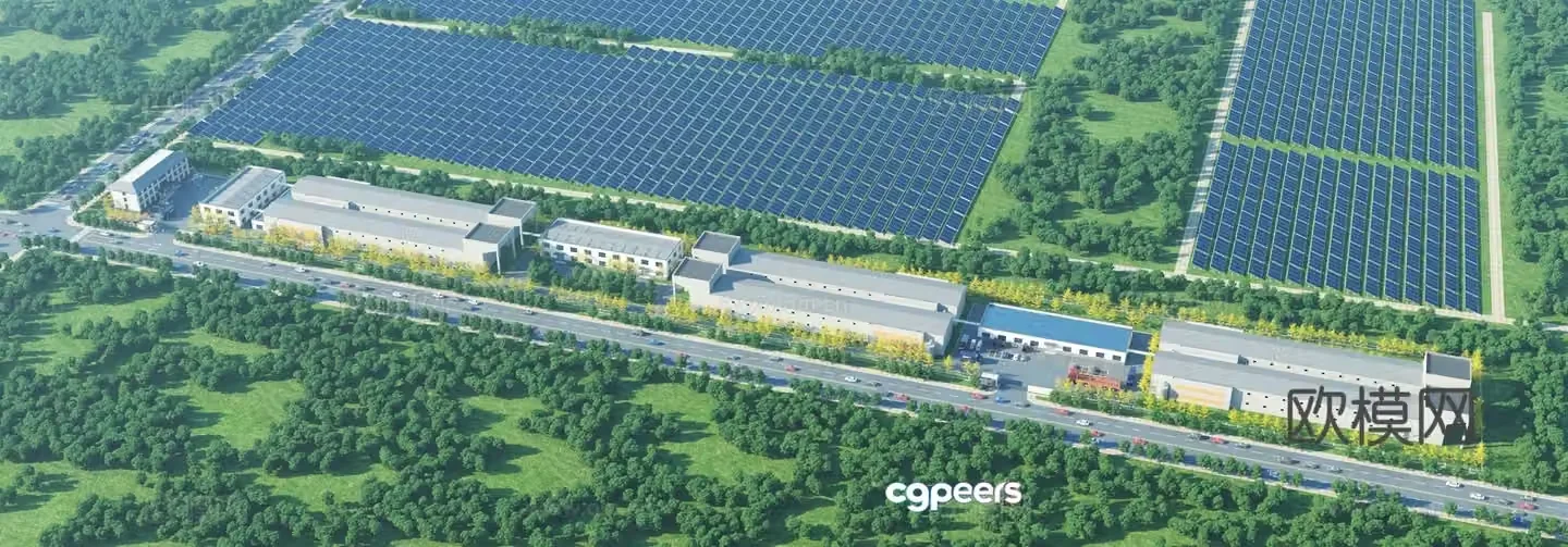 Aerial view 3d model of modern chicken coop farm building