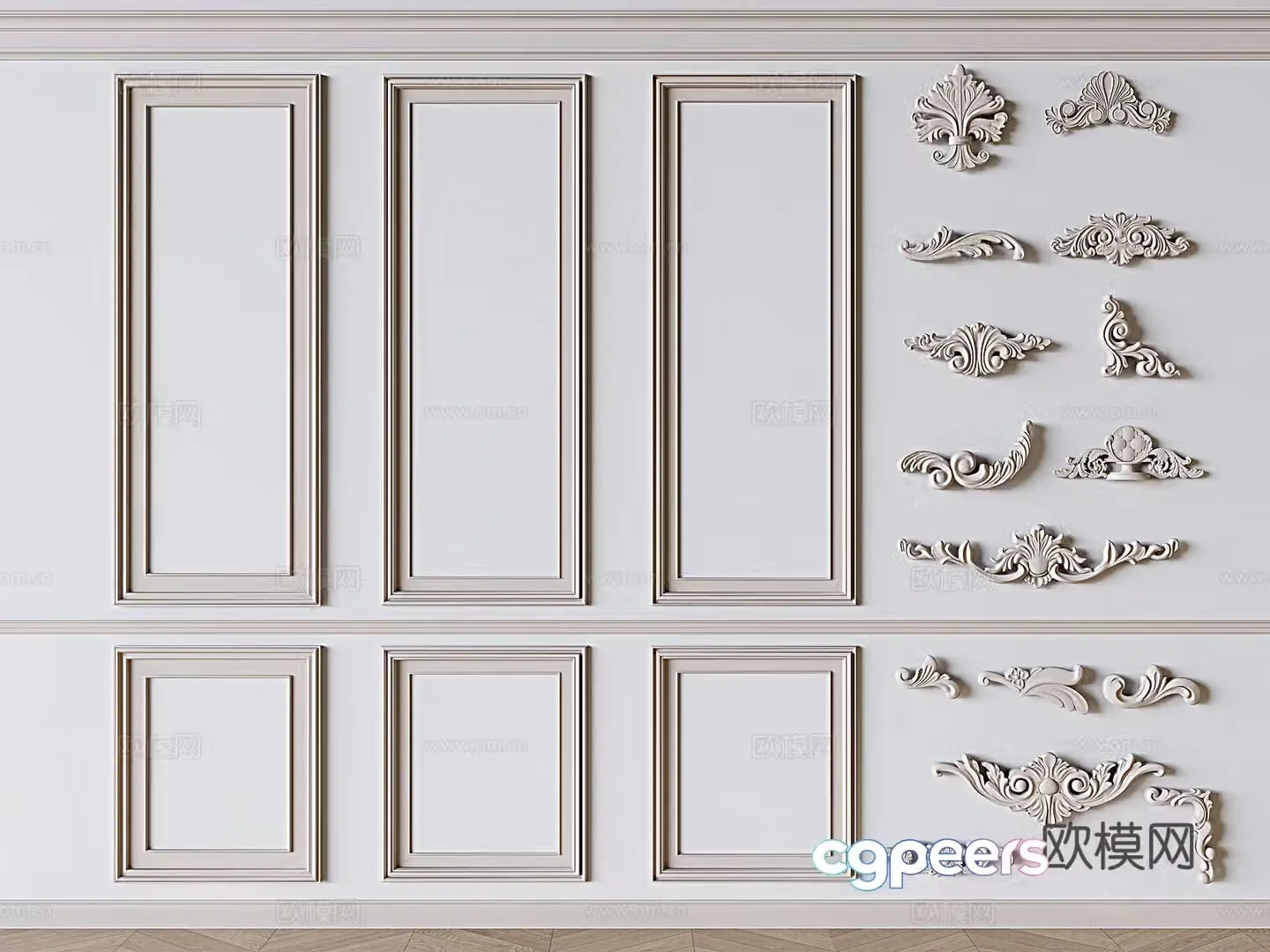 French plaster line components plaster carved lines 3D model
