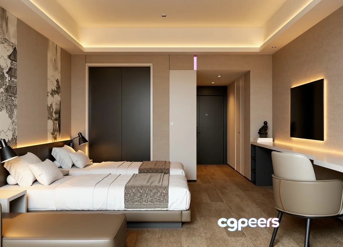 Modern Hotel Room 3D Model – 7188 – VRAY Render