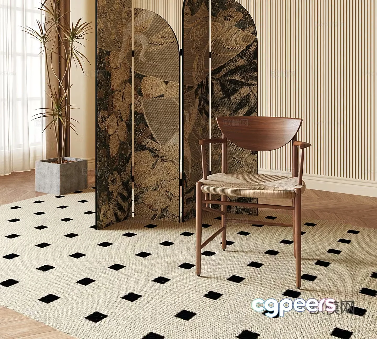 New Chinese style medieval single chair wooden chair screen partition leisure chair 3d model