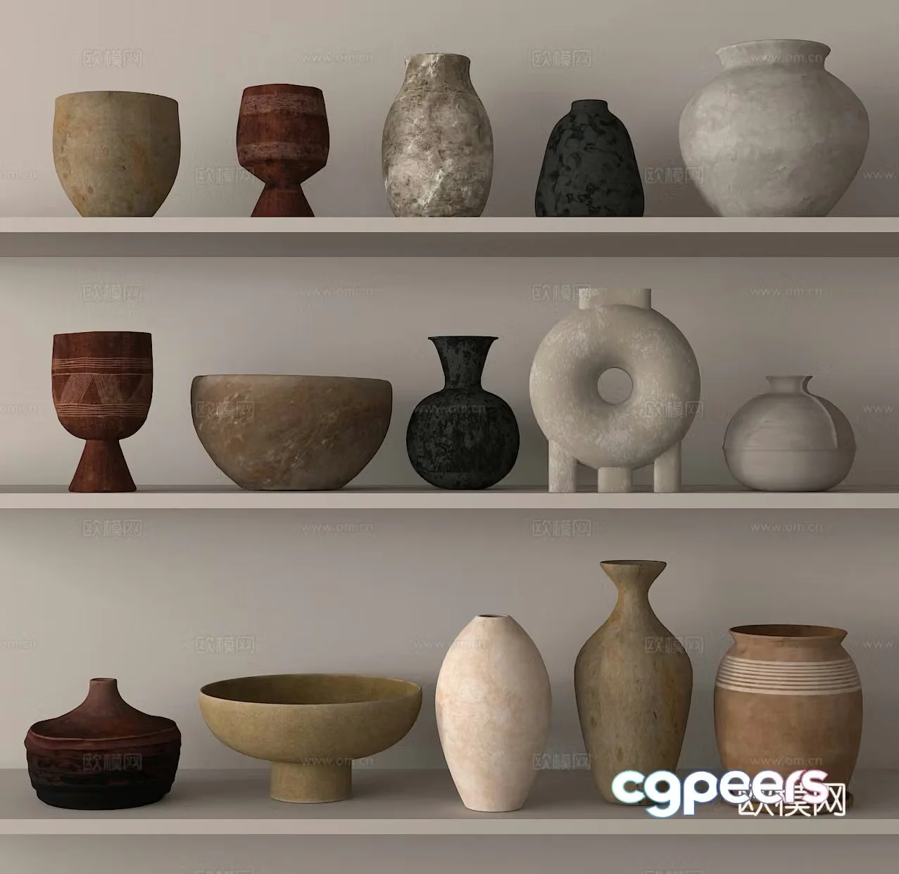 Wabi-sabi pottery earthen bowl porcelain pottery jar 3d model