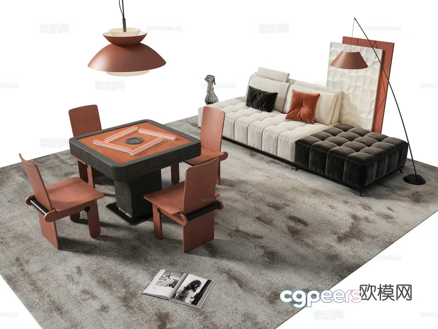Modern mahjong table and chairs 3d model