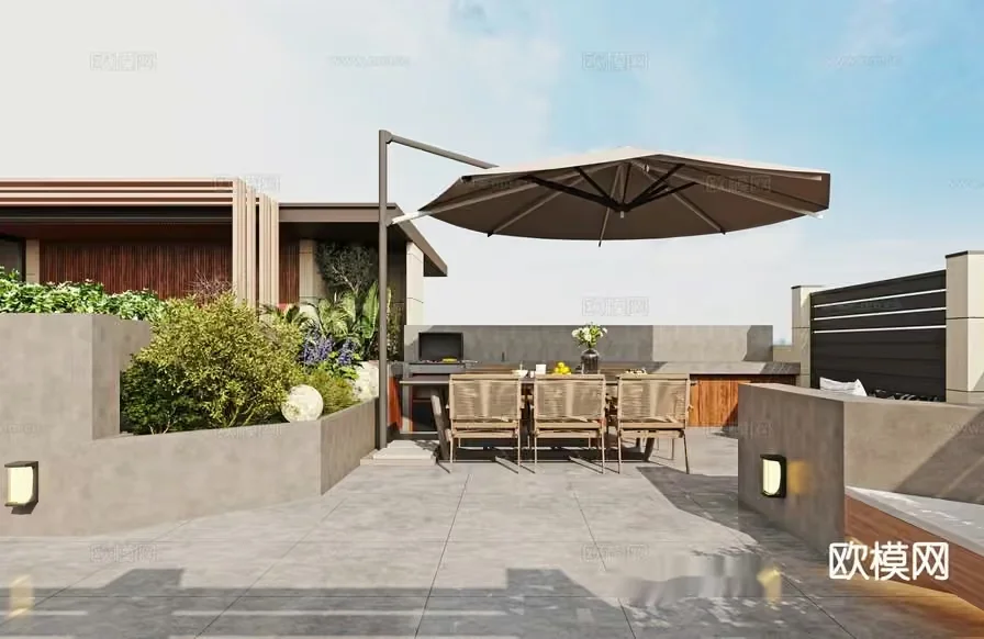 Outdoor Patio With Furniture 3D Model – 21649 – CORONA Render
