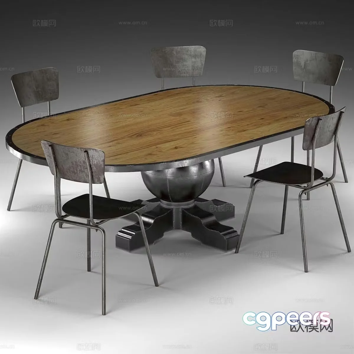 Enzo Pine dining table and chairs 3d model