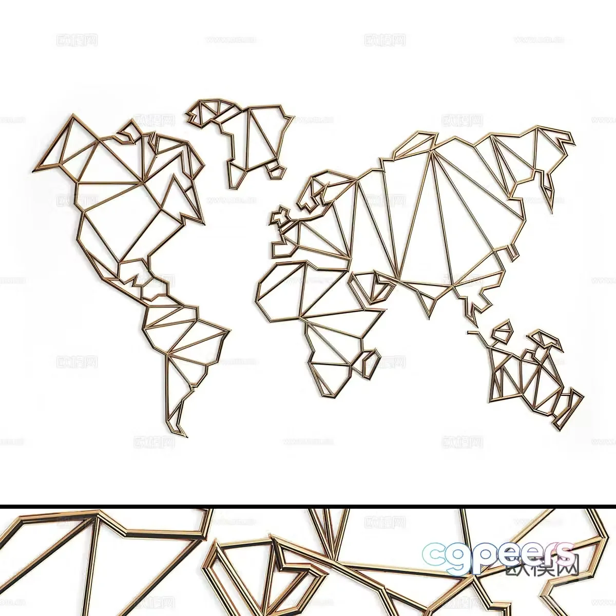 Modern world map metal hanging decoration 3d model