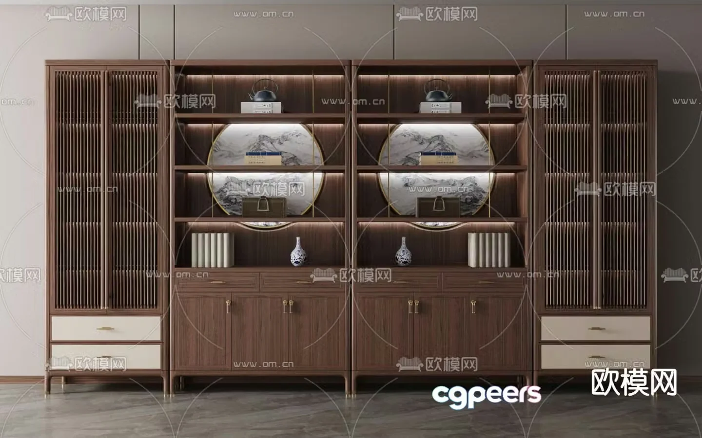 New Chinese style bookcase storage shelf tea cabinet 3d model
