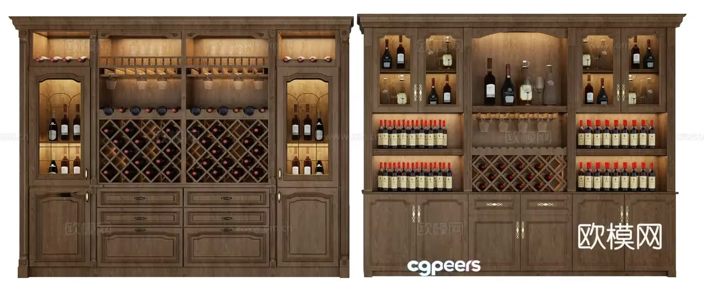 European and American wine cabinet combination 3D model
