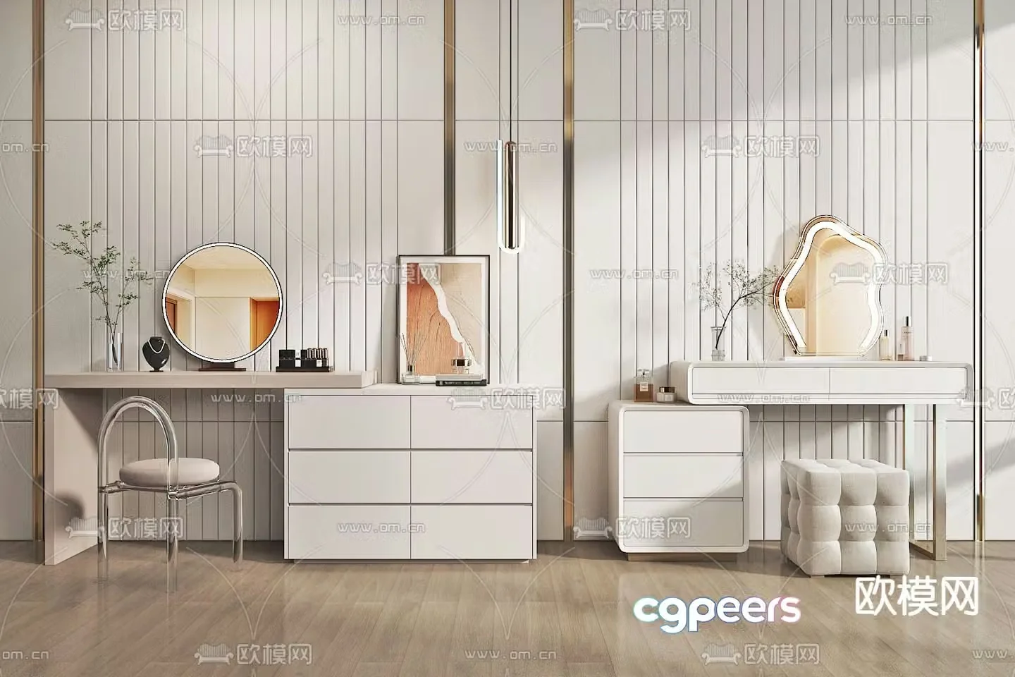 Cream style dresser dresser 3d model