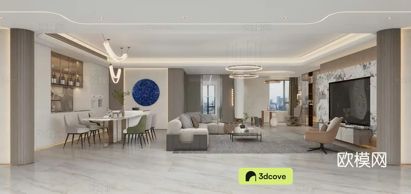 Modern living and dining Italian light luxury living and dining