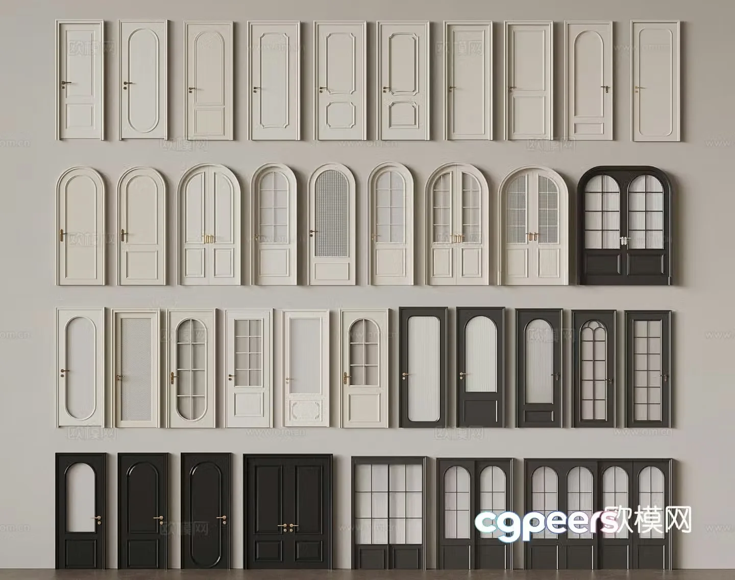 French single-opening door glass door sliding door double-opening door 3D model