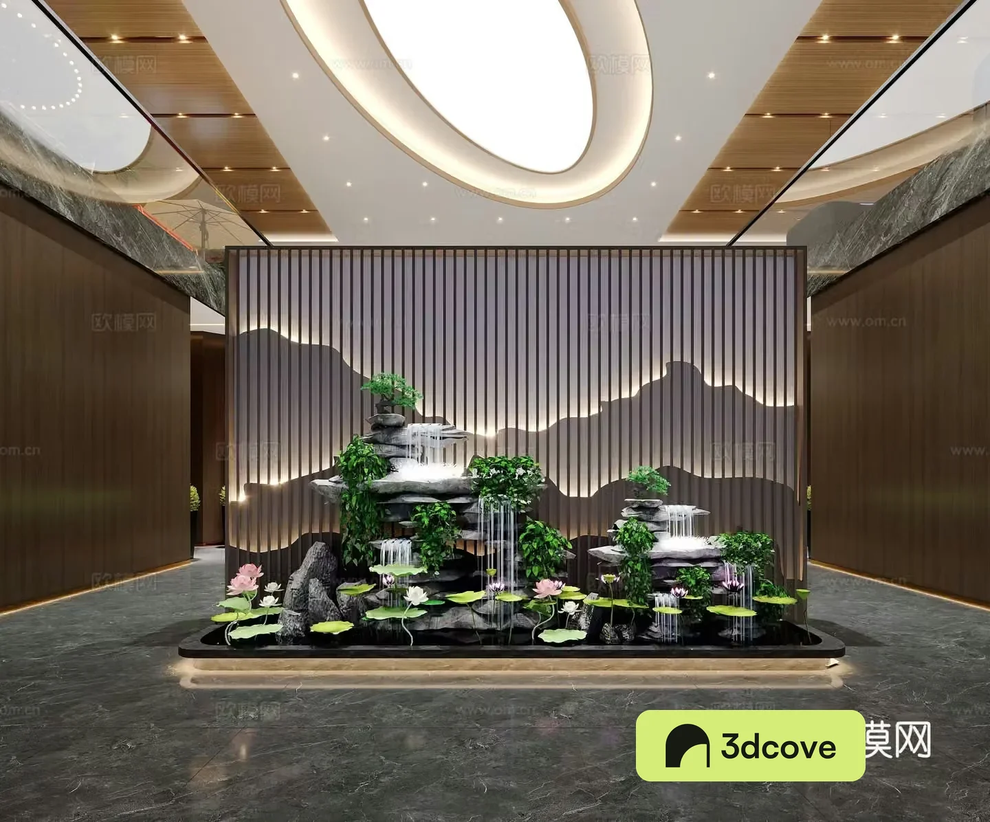 New Chinese style entrance with flowing water rockery and facing wall